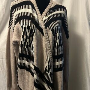 American Eagle Outfitters Beige, Black & White Patterned Open-Front Cardigan